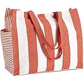 Folkulture Beach Bag For Women | 17 x 14 Inch - 100% Cotton Beach Tote Bag With Zipper Pocket Inside, Large Woven Pool Bag