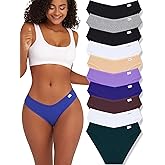 FINETOO Womens Underwear Cotton Bikini Rib Cheeky Panties Sexy V-shaped Waistband Hipster