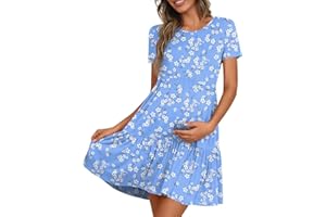 DreamGlee Women's Maternity Summer Short Sleeve Dresses Ruffle Tiered Swing Loose Fit Pregnancy Dress