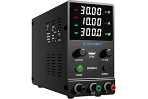 Jesverty DC Power Supply Variable, 0-30V 0-10A Adjustable Switching DC Regulated Bench Power Supply with Encoder Knob, Output On/Off Switch, 4-Digit LED Display, 5V/2A USB Charging Port - SPS-3010H