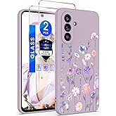 Yucenx for Samsung Galaxy A36 5G Case with 2X Screen Protector, Girls Women Florals Liquid Silicone Phone Case, Shockproof Anti-Scratch Soft Protection Case for Galaxy A36 5G (Colorful Flowers, A36)
