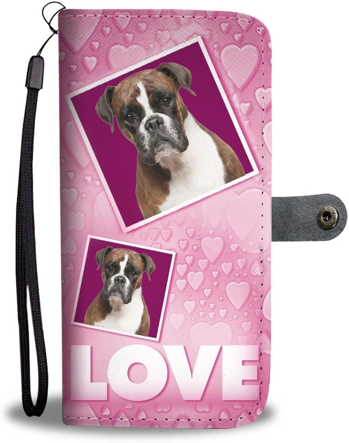 Dog Print Phone Case, Boxer Dog Print Smartphone iPhone Wallet Case. Stunning Faux