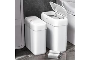 JOYBOS 2 Pack Bathroom Trash Can with Lid, 3 Gal/12 L & 2.7 Gal/10L Garbage Can with Pop-Up Lid,Small Spaces Plastic Trash Ca