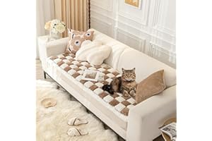 SmoBea Couch Cover for Dogs Washable, Funny Fuzzy Pet Couch Covers for Sofa, Couch Protector for Dogs Plaid Protective Couch Cover, Anti-Slip Dog Bed Sofa Cover (27.6 * 70.9", Dark Brown)