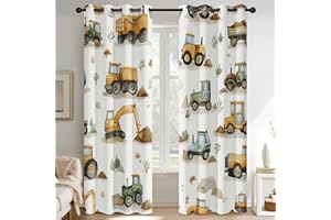 Construction Car Curtains for Bedroom, Kids Boys Excavator Blackout Curtains Living Room Decor, Truck Theme Thermal Insulated