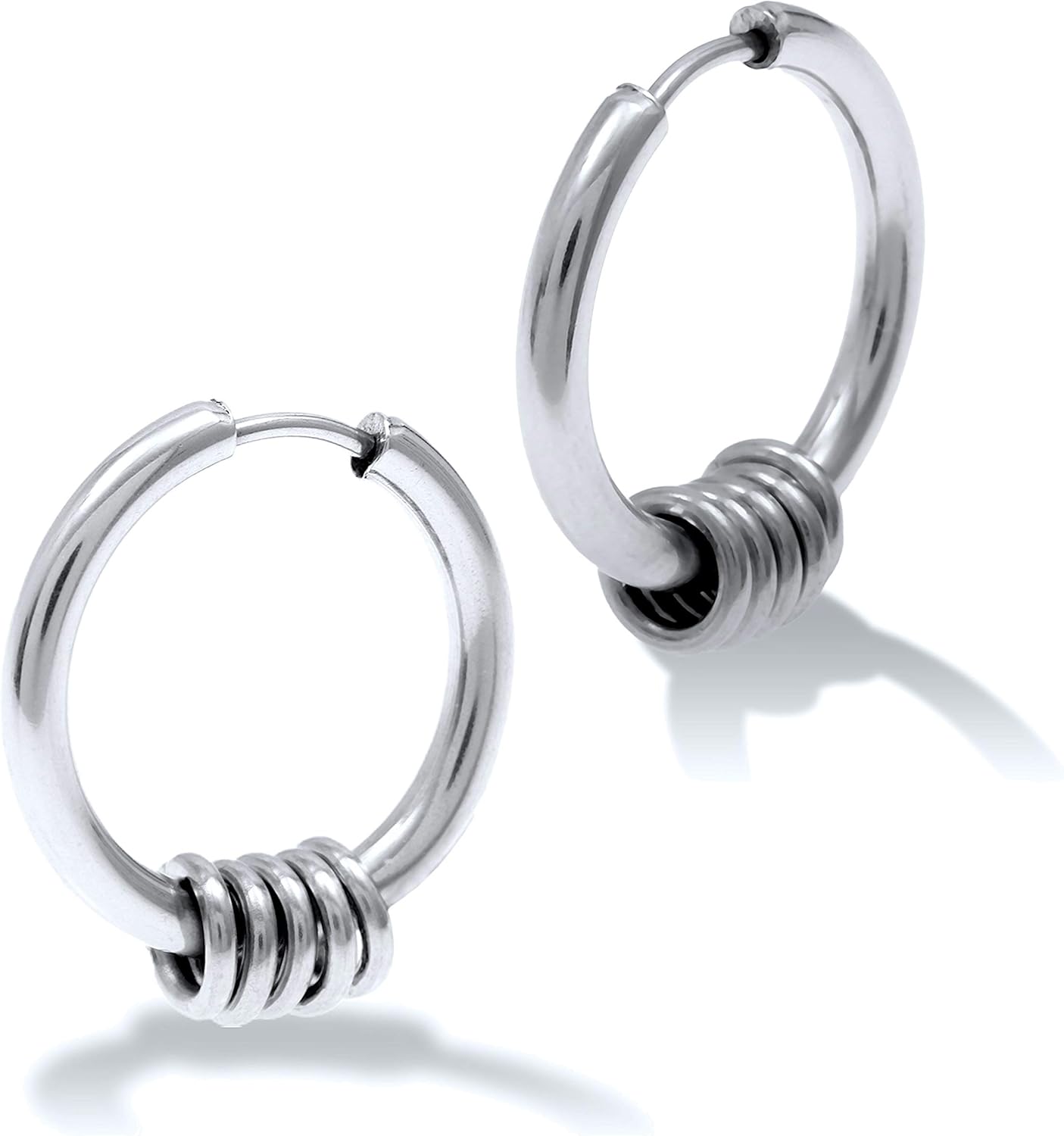 Amazon Puente ピアス 両耳セット 5連リング ステンレス 金属アレルギー対応 リング リングピアス メンズピアス ステンレスピアス シルバーピアス フープピアス フープ 18g 太い メンズ レディース アクセサリー シルバー 銀 銀色 12mm ボディピアス 通販