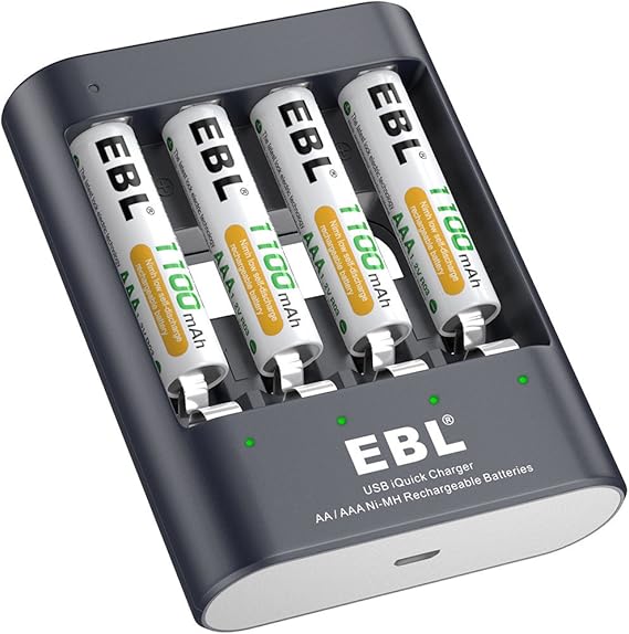 EBL 1100mAh AAA Rechargeable Batteries (4 Counts) with AA