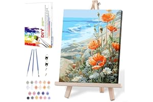 MIRCVSH Paint by Numbers for Adults Beginner Flowers,Paint Number Kits Poppies and Daisies Adult,Paint by Number Sea View Adult Paint by Number Kits DIY Oil Painting Kits Gift, 12 x16 Inch（Include Framed）