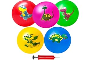 Hymaz 9 Inch 5 Pcs Bouncy Balls for Toddlers, Rubber Inflatable Bouncy Ball for Kids Ball Games, Soft Dinosaurs Sensory Balls with Pump for Indoor Outdoor Beach Playground Backyard Pool Class Games