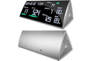 LANGKOU 13 in 1 Air Quality Monitor, Carbon Dioxide Detector, Indoor Portable CO2, TVOC, PM2.5, PM1.0, PM10, Temperature, Humidity & Time Display | Testing CO2 Metallic Surface Air Quality Tester