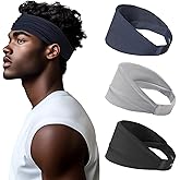Sweat Absorb Headband for Men & Women, Athletic Headband for Running Yoga Workout, Wide Fashion Headband for Daily, 4" Width, Soft & Strechy, Non Slip Silione, 3 Colors in Pack