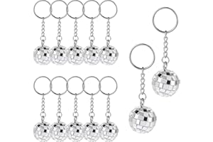 GREVOSEA Disco Ball Keychain, 12 Pieces Disco Ball Party Favors Keychain 70s Disco Keychain Silver Mirror Ball Keychain Ball Party Supplies 1970s Party Favors Set for Halloween Christmas Party Decorations