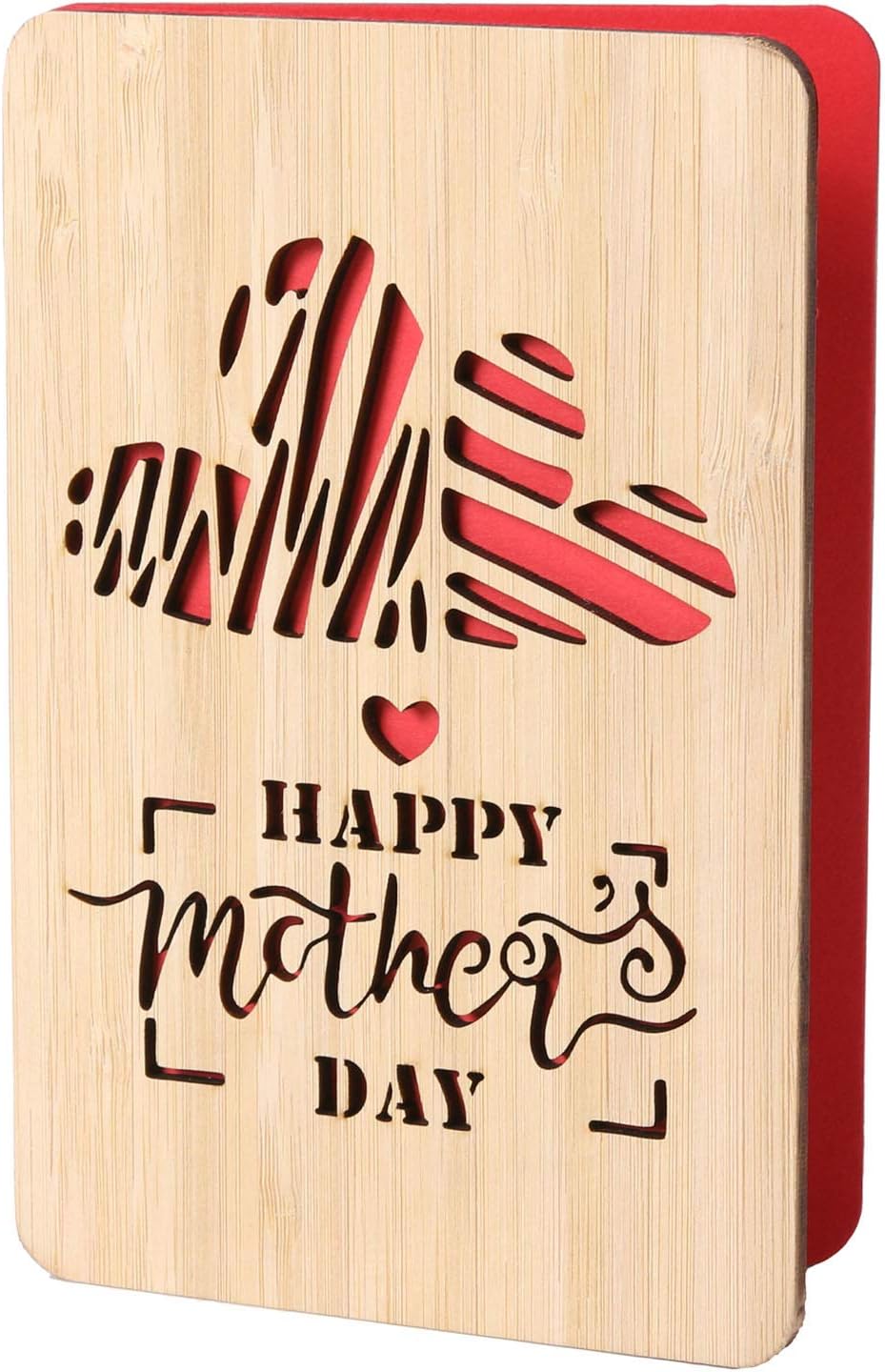 Happy Mother's Day Card,Handmade with Real Bamboo Wooden Mothers Day Gifts for Mum,Wife,Wood Mum Birthday Card from Daughter