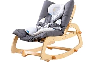 MallBest 3-in-1 Double Cushion Baby Bouncer, for 0-12 Months, Adjustable Wooden Rocker Chair Recliner with Removable Cushion 