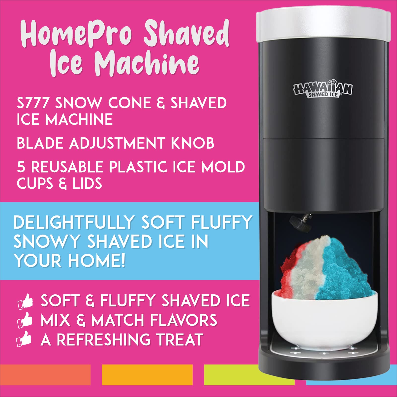 Electric Shaved Ice Machine - USB Rechargeable Snow Cone Maker With 2 Ice Molds & Stainless Steel Blades