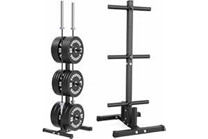 Synergee Olympic Weight Plate Tree Rack & Barbell Holder – Vertical Weight Rack for Gym Storage Home, Garage & Commercial