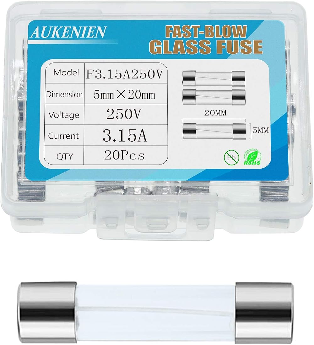 AUKENIEN 3.15A 250V Fast-Blow Glass Fuse 5x20mm Pack of 20
