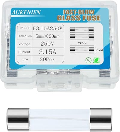 AUKENIEN 3.15A 250V Fast-Blow Glass Fuse 5x20mm Pack of 20