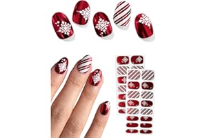 AutyaMee Semi Cured Gel Nail Strips (Mirror Christmas Red), Chrome, 30 Pcs Gel Nail Wraps, Stickers, Long Lasting, Works with Any UV Lamps