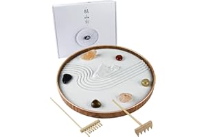 MELONVA Japanese Zen Garden for Desk - Static Mountain 10" x 10" Desktop Mini Zen Garden with White Sand Artificial Tree Rocks Rakes & Accessories - Meditation Zen Gifts Sand Garden Kit for Office Zen Decor