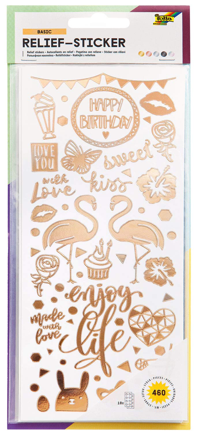 folia 12910 Relief Sticker Basic High-Quality Stickers 10 Sheets Approx. 10 x 24 cm Assorted Designs Ideal for Decorating Greeting Cards, Crafts and Scrapbooking