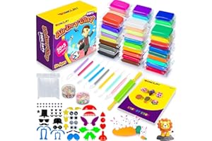 SUNCLAY Air Dry Modeling Clay - 55 Colors With 80 Pages Tutorial Booklet, 9 Tools, 5 Accessories - Non-Toxic Molding Kit for 