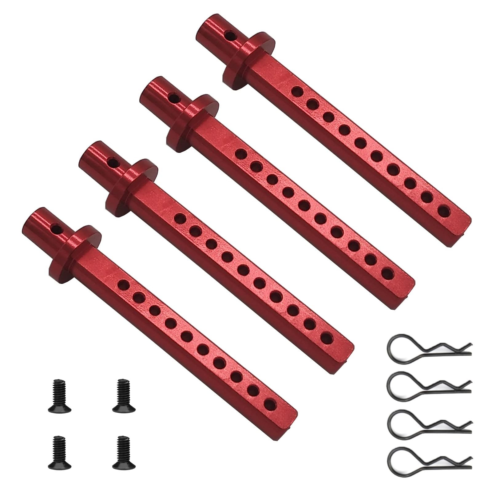 4-Pack Aluminum Alloy RC Car Body Post Mounts with Clips for AXIAL SCX10 1/10 RC Rock Crawler Option Parts (Red)