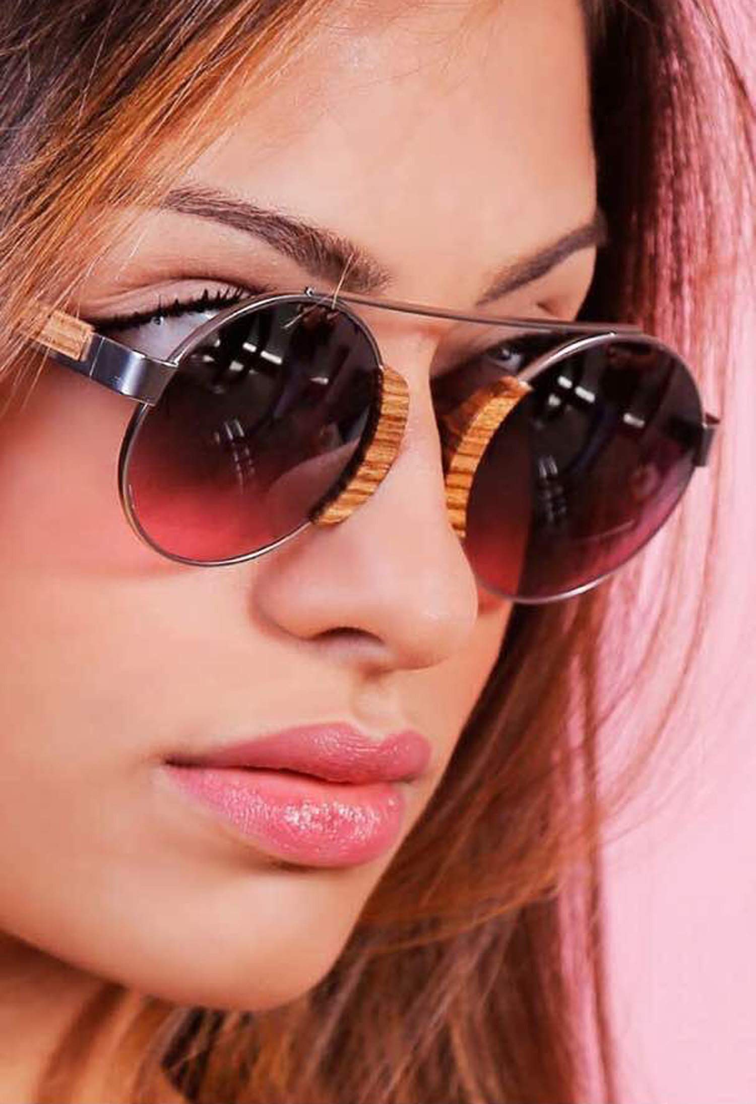 Ablibi Vintage Lennon Style Polarized Circle Sunglasses Men\'s Ozzy Elton Hippie Round Small Retro Design Wood Shades (Zebrawood, Solid Brown)