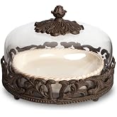 GG Collection Cream Ceramic Pie Plate With Dome Lid With Acanthus Leaf Metal Base