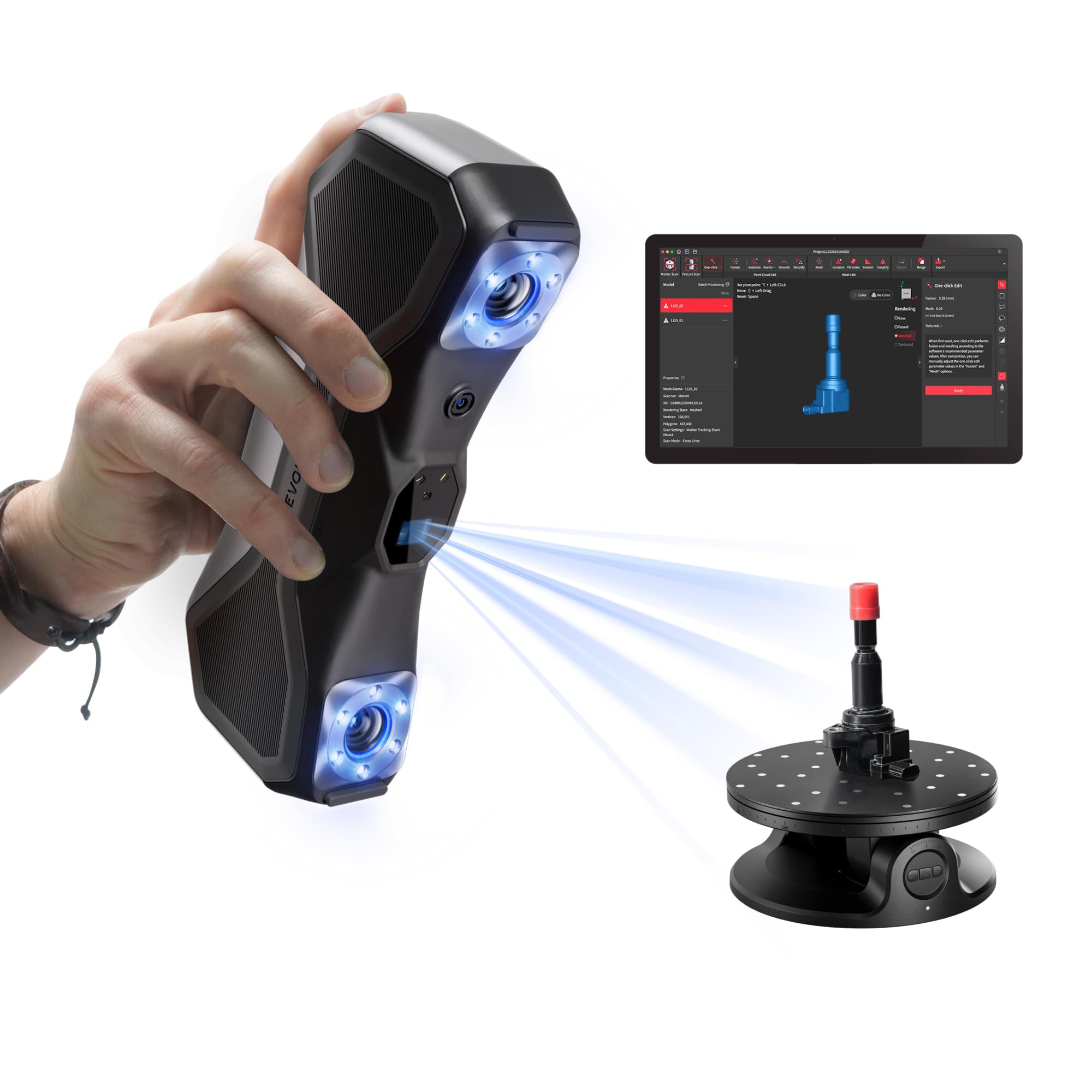 Revopoint MetroX Escáner 3D para impresión 3D, escáner de impresora 3D portátil, escaneo láser azul, precisión de grado metrológico de 0,01 mm para objetos metálicos oscuros, velocidad de hasta 60 fps, compatible con Windows macOS, estándar