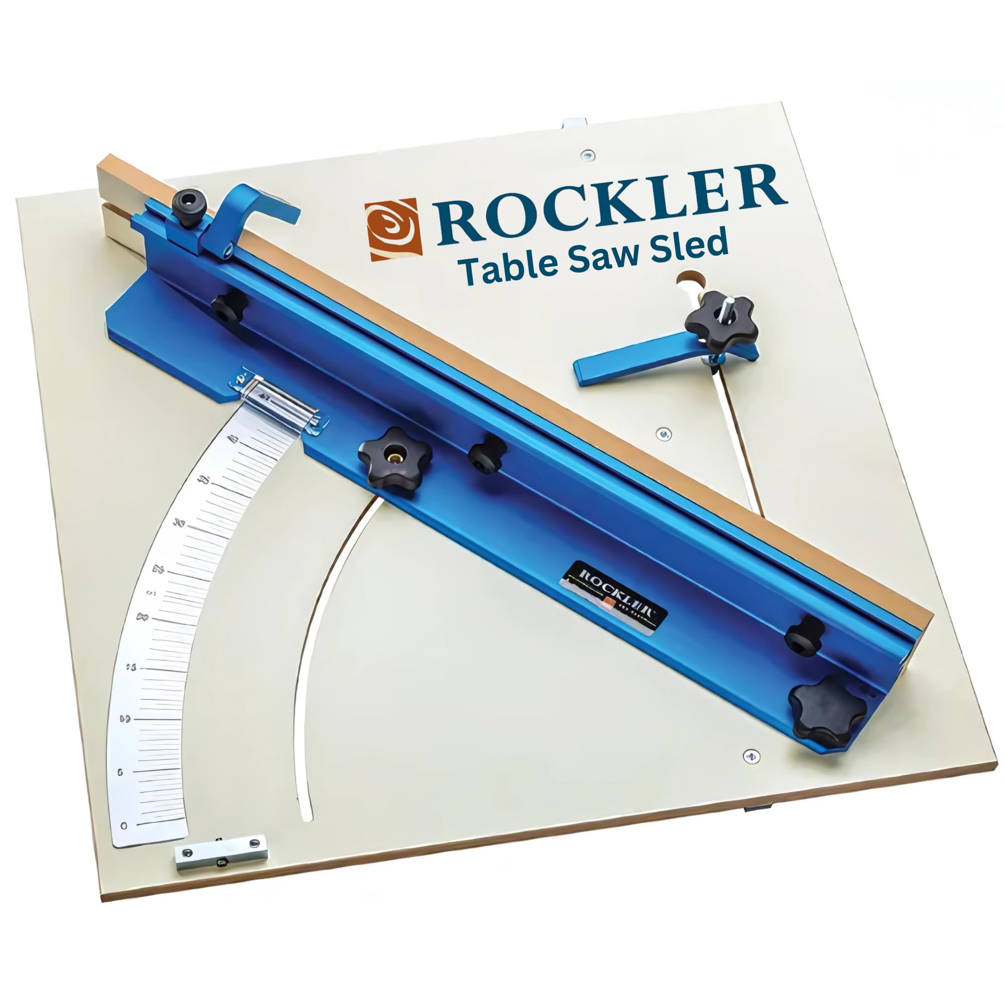Rockler Crosscut trineo para sierra de mesa-Mitre de precisión y cortes transversales con escala de protractor, valla ajustable, borde de limpieza cero: se ajusta a la mayoría de las sierras