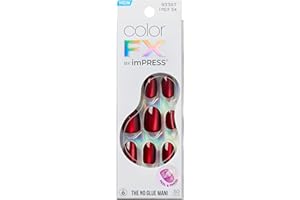 KISS imPRESS No Glue Mani Press On Nails, Color FX, 'Hidden Gem', Red, Short Size, Oval Shape, Includes 30 Nails, Prep Pad, Instructions Sheet, 1 Manicure Stick, 1 Mini File