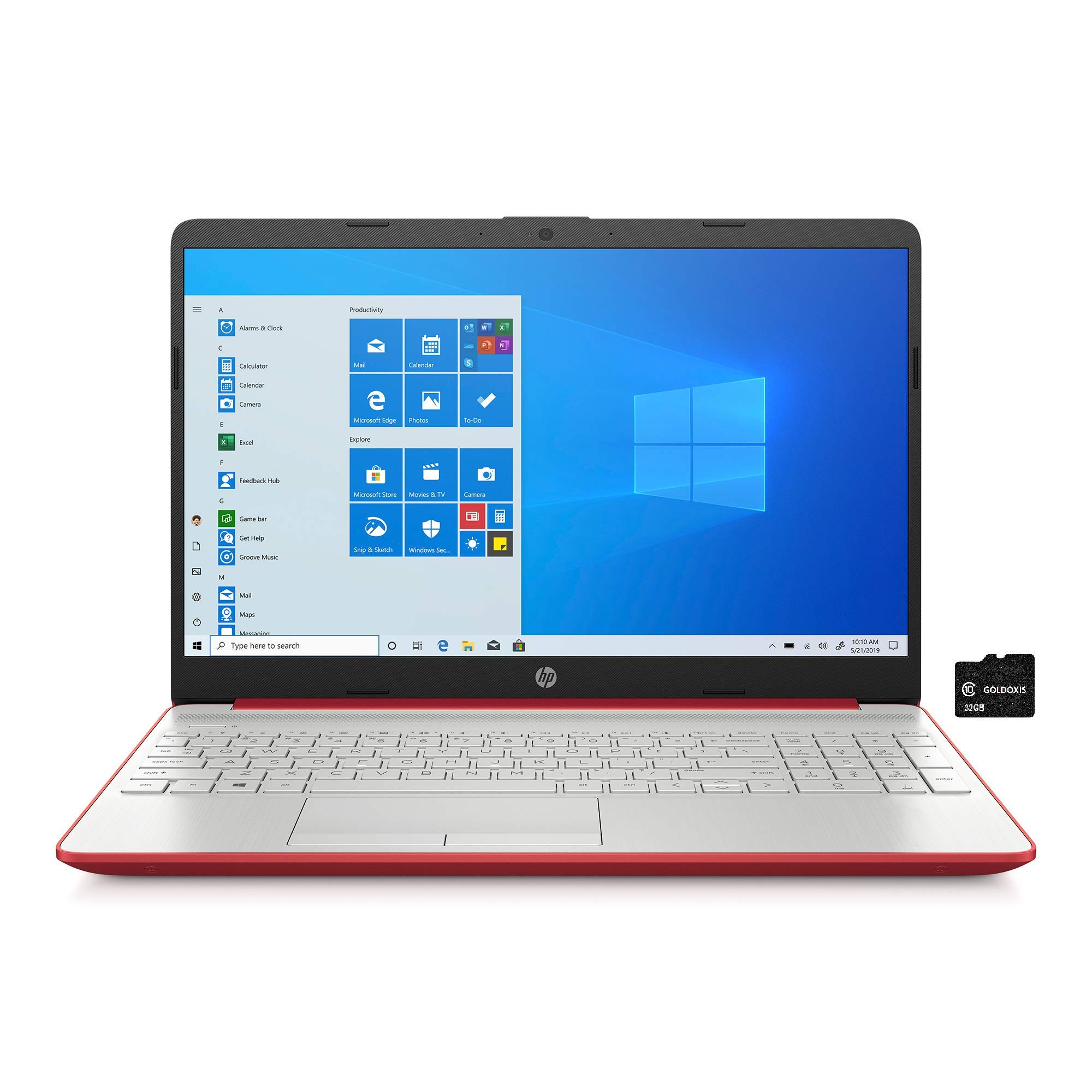 2021 HP Pavilion 15.6" HD Laptop Computer, Intel Pentium Gold 6405U, 16GB RAM, 500GB HDD, HD Webcam, USB-C, HDMI, Ethernet RJ-45, Windows 10 S, Red, GOLDOXIS Card