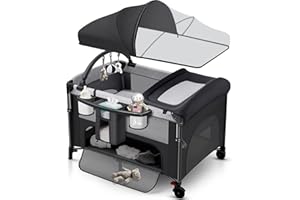 4 in 1 Baby Bassinet Bedside Crib with One-Hand Setup & Waterproof Mattress – ASTM-Certified Pack and Play, Portable Foldable