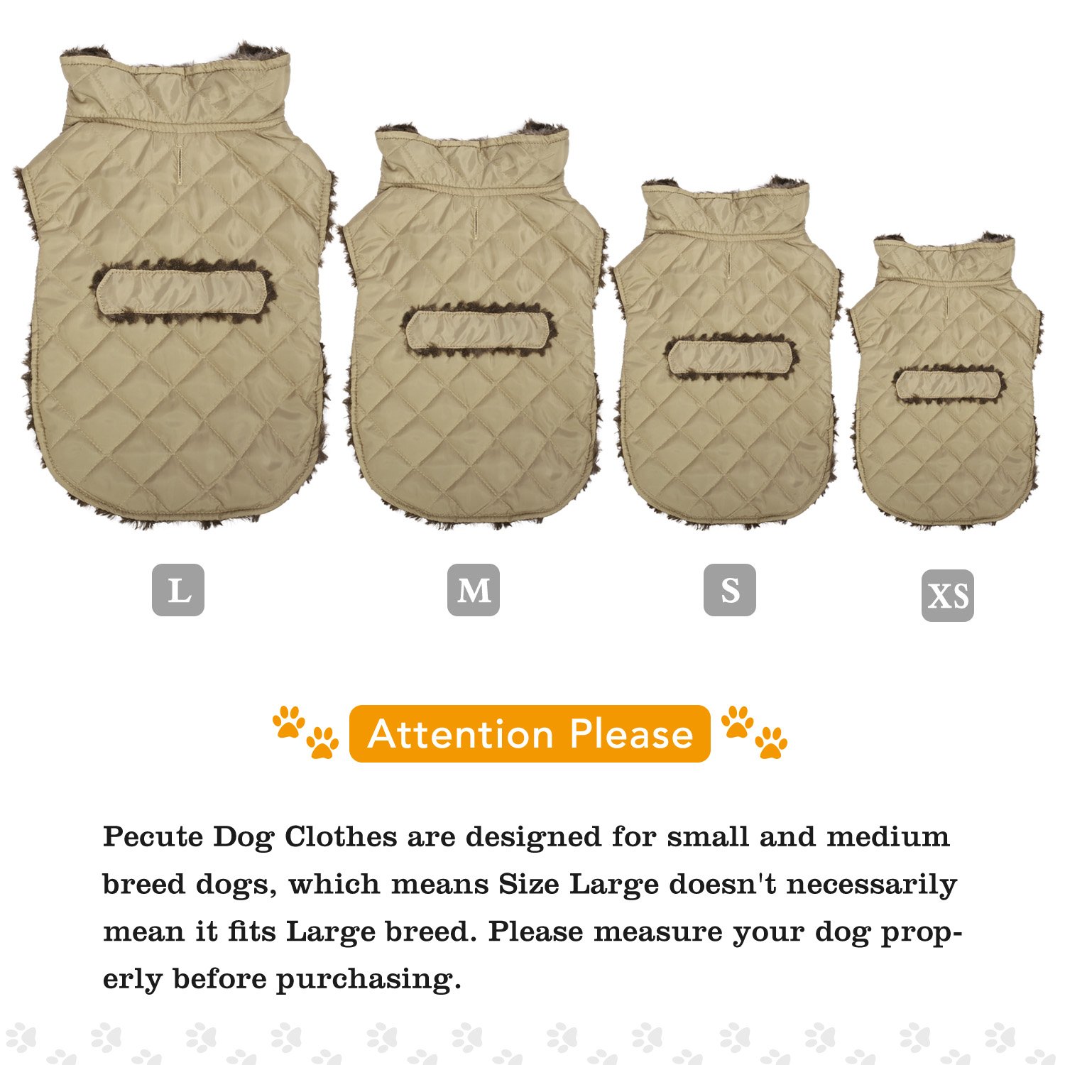 Pecute Dog Jacket Winter Warm Soft Fleece Liner Pet Vest with Strap Closure Light Tan L