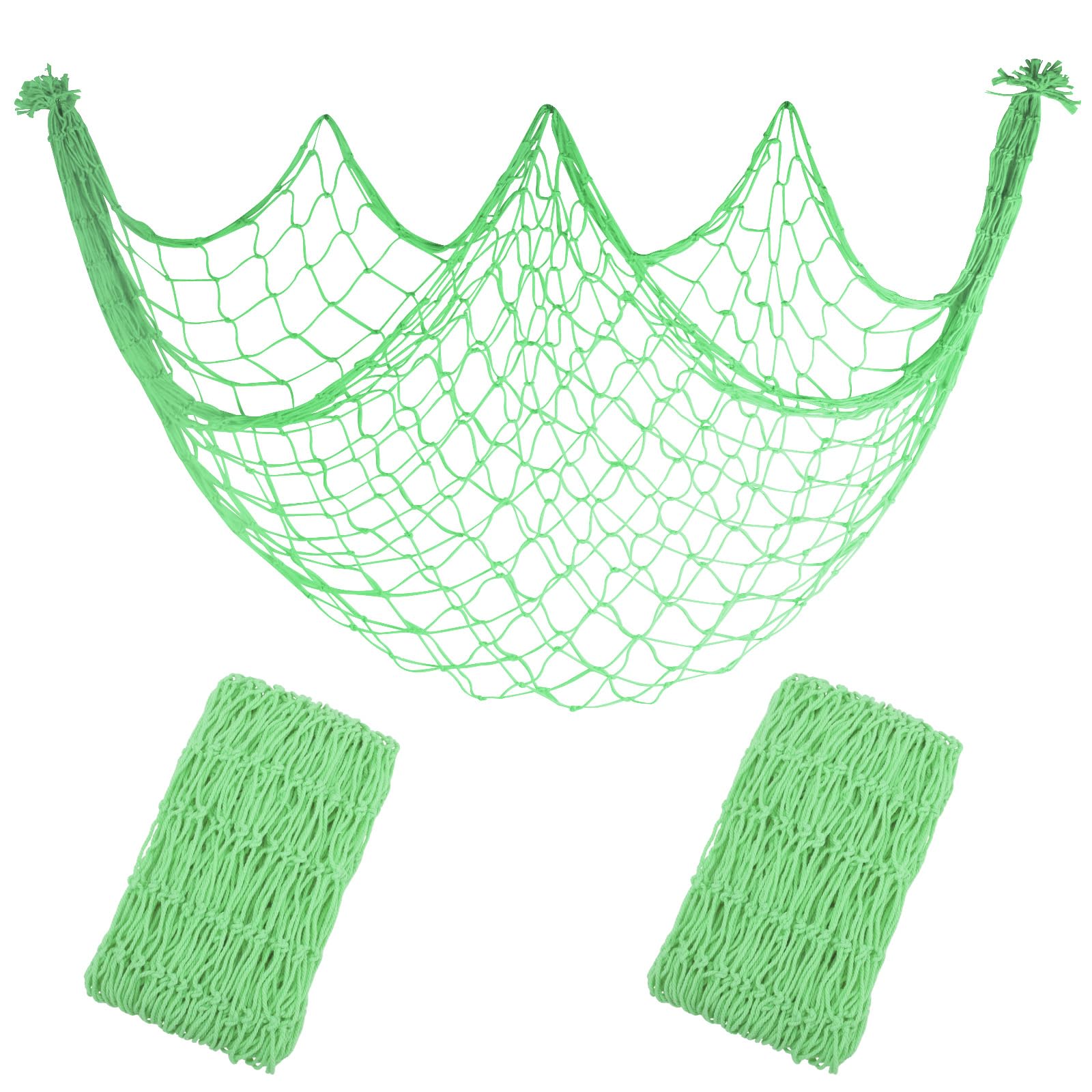 2 Pack Decoractive Fishing Net 80x40 Inch, 3mm Apple Green Natural Cotton Large Picture Wall Hanging Fish Net Decorations, Halloween Party Decorations Fishnet for Nautical Pirate Beach Themed Party
