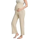 Liu & Qu Womens Maternity High Waisted Lounge Pants Casual Stretchy Ribbed Palazzo Pants Pregnancy Trousers with Pockets