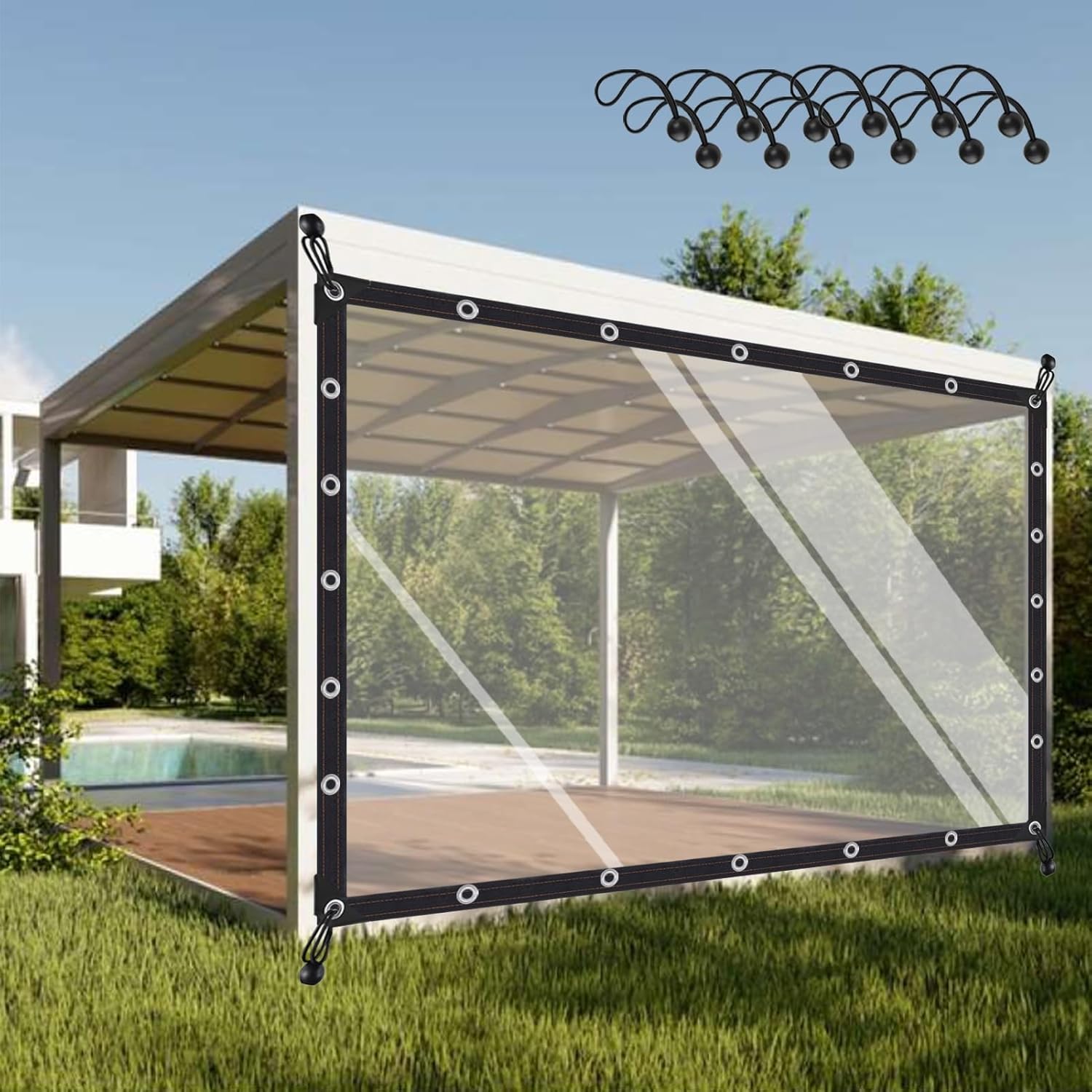 Outdoor Curtains - CghhDY Clear Tarpaulin with Eyelets| Outdoor Vinyl Curtain| Transparent Side Panels| for Balcony, Patio, Weatherproof (Color : A, Size : 6' x 10')