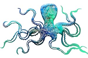 Zhengmy Octopus Wall Art Metal Octopus Wall Decor 18 x 11 Inch Extra Large Tropical Nautical Hanging Sculpture Beach Ocean Theme Home Bedroom Decoration Gifts(Ocean Blue)