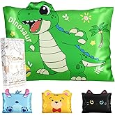 Miss Adola Kids Pillowcases Standard Size 20"x26" - Cute Cartoon Soft Breathable Silk Pillow Cases for Hair and Skin with Hidden Zipper for Fun Kawaii Design for Bedding, Green Dnosaur