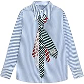 Aelfric Eden Button Down Shirts Unisex Necktie Print Stripe Long Sleeve Shirt Casual Streetwear Shirts