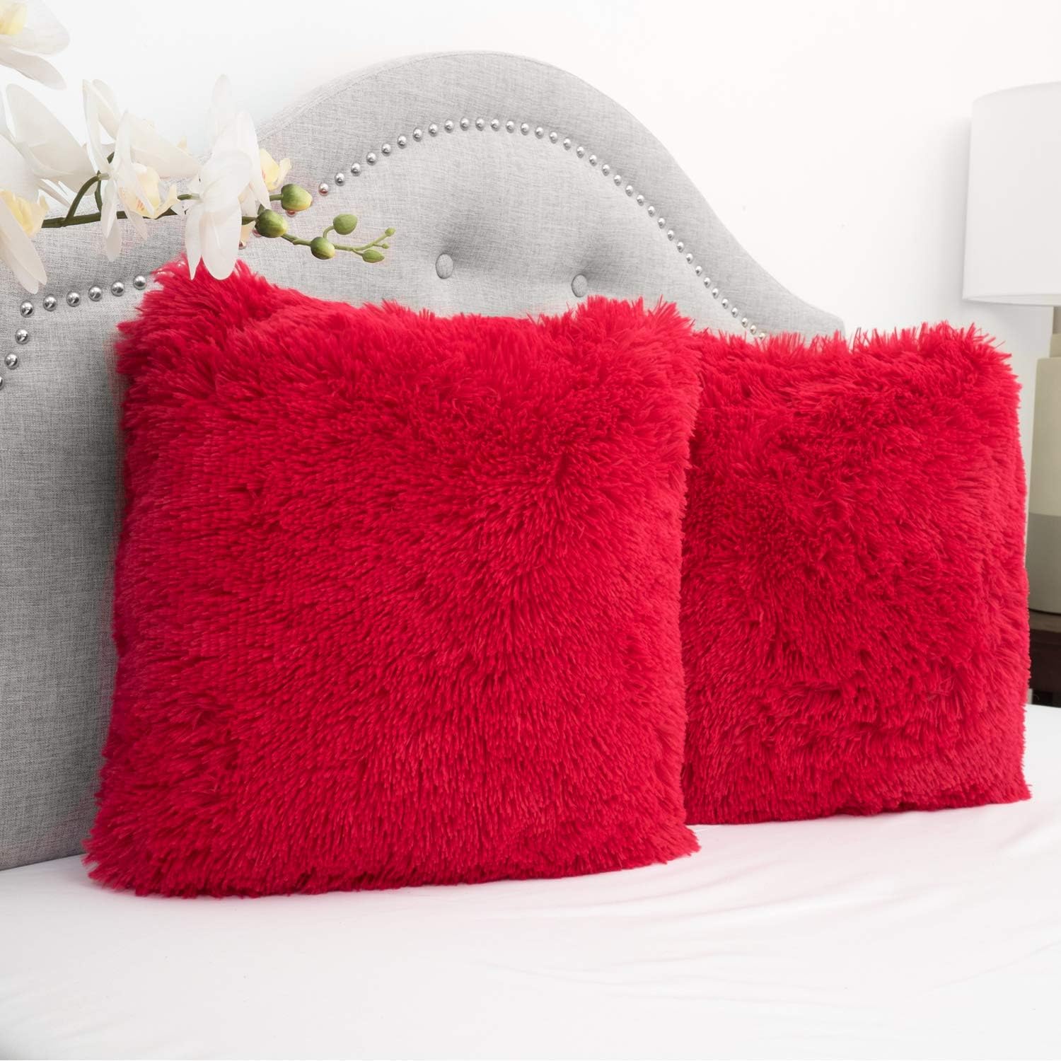 Sweet Home Collection Plush Pillow Faux Fur Soft and Comfy Throw Pillow (2 Pack), White: Home & Kitchen