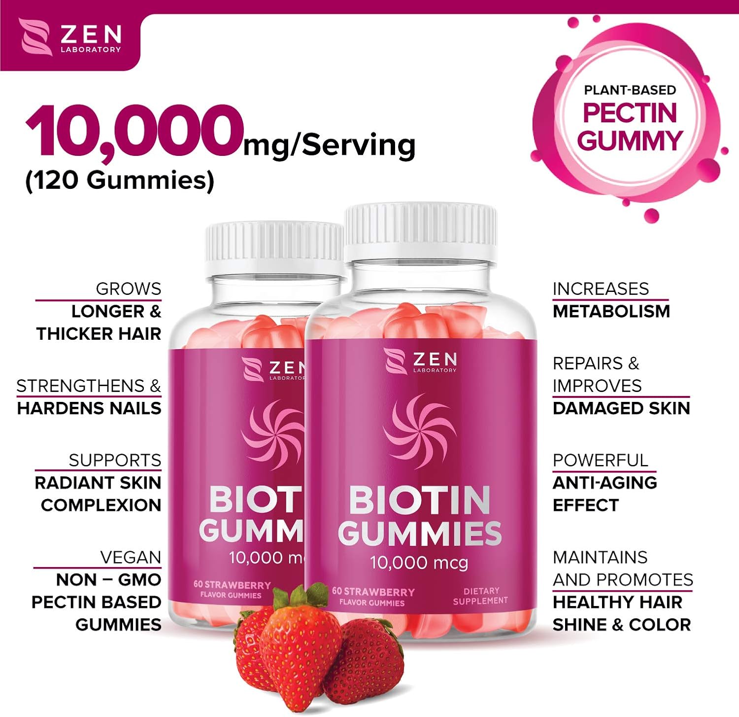 Biotin Gummies 10000mcg Vitamin Supplement for Hair Skin Nail Growth w/ Coconut Oil, Zinc, Vitamin C, D3, B12, B6, E for Women Men - Multivitamin Beard Hair Care Growth, Nail Strengthener (2 Pack): Health & Personal Care