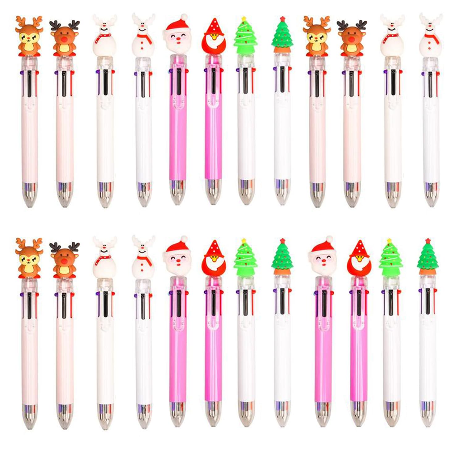 MFUOE Multicolor Christmas Ballpoint Pens Multi Coloured Pens 6-in-1Retractable Ballpoint Multicolour Pens (24)
