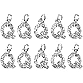 uxcell Rhinestone Letter Charm, 10pcs Crystal Zirconia Copper Alphabet Q Pendants Slider Letter Charm for Wristbands Bracelets Necklace Jewelry Earring DIY Craft, Silver