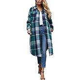 PUWEI Women's Casual Lapel Button Down Long Plaid Shirt Coat Tartan Shacket Jacket