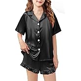 Arshiner Girls Pajamas Silk Satin Pajama Set 2 Piece Button Down Pjs Ruffle Sleepwear