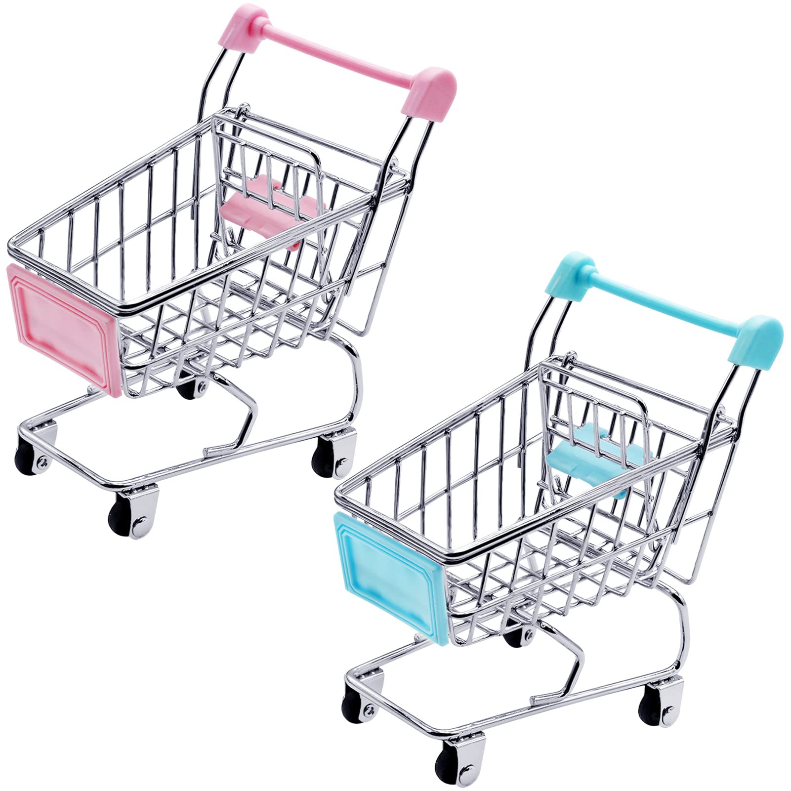 Yeelua Shopping Trolley, Shopping Cart, 2PCS Trolley, Cute Shopping Cart, Storage Baskets for Desktop Decor Make Up Holder (Pink & Blue)