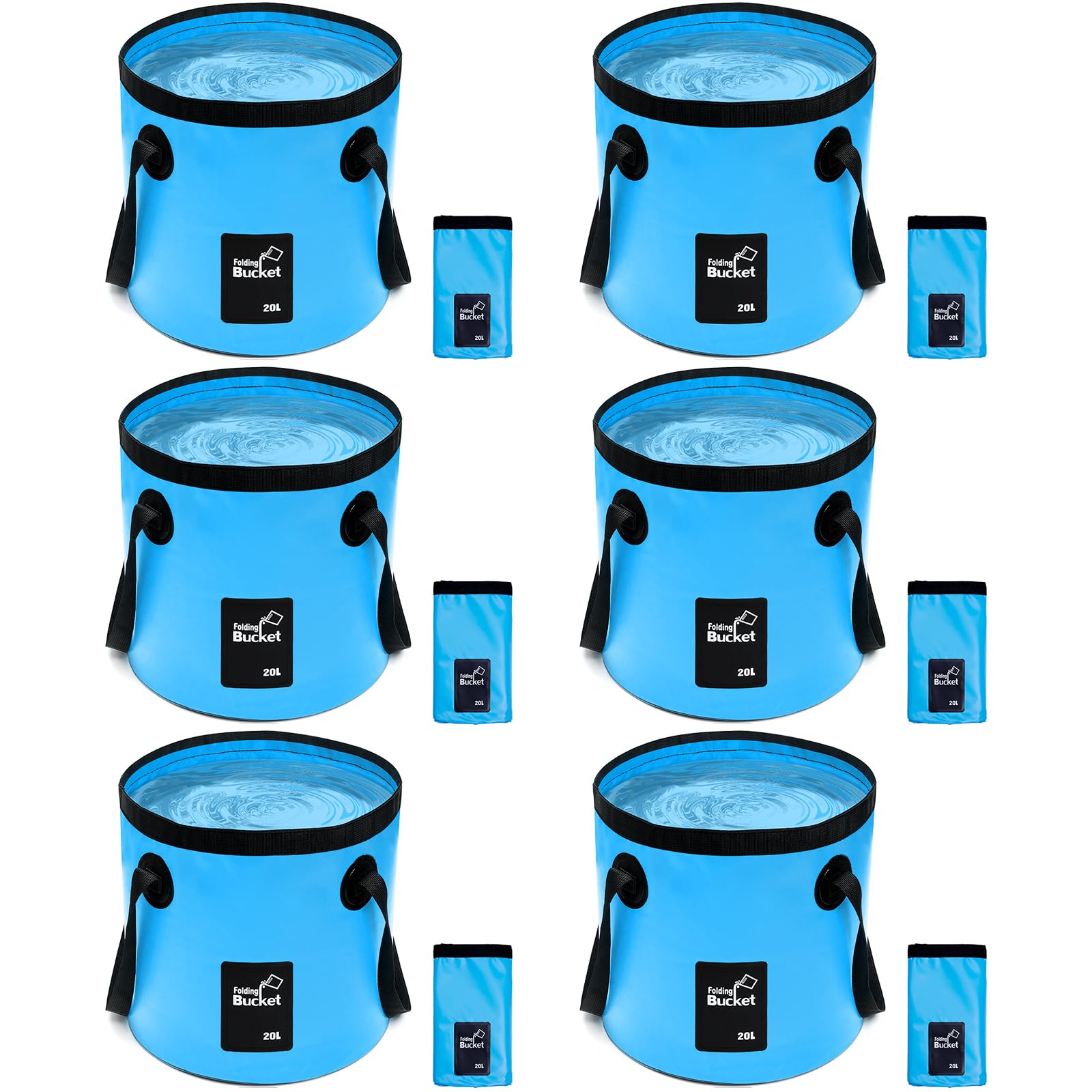 Photo 1 of Yiyiring 6 Pcs 20l Collapsible Bucket with Handle 5 Gallon Folding Water Container Blue Lightweight Foldable Bucket for Outdoor Camping, Hiking, Traveling, Kitchen