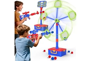 SPRINGFLOWER 2 IN 1 Shooting Game Toys For 5 6 7 8 Year Old Kids, Moving Standing Shooting Target & 2 PCS Foam Ball Popper Air Toy Guns, 24 Foam Balls, 2 Player Boy Toys For Boy Kids, Gifts for Boys and Girls